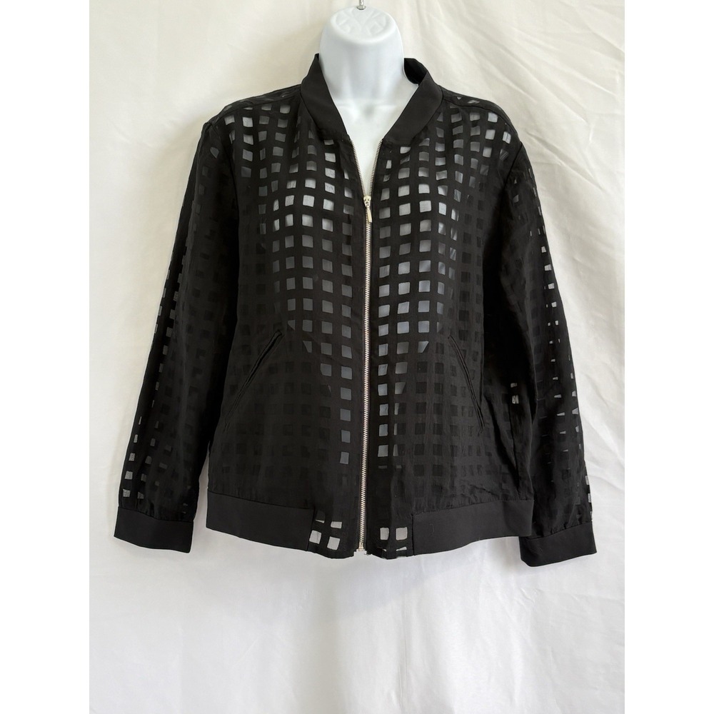 Zara Women's Black Windowpane Bomber Jacket Full Zip Size M Basic‎ Collection